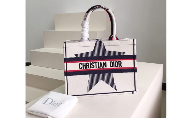 Replica Christian Dior M1296 Dior book tote Bag in White Three-Tone Embroidery