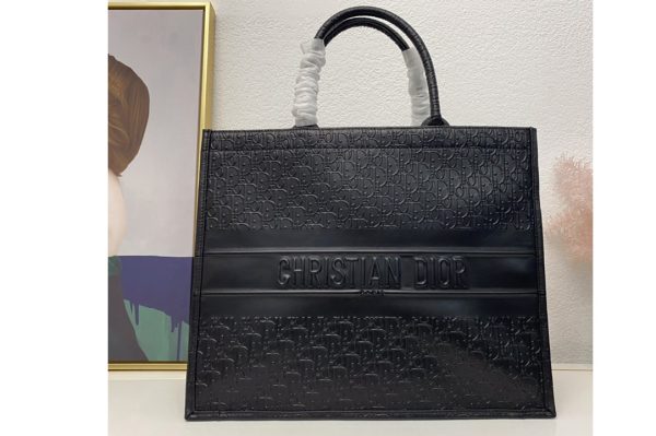 Replica Christian Dior M1286 Dior book tote Bag in Black Dior Oblique Embossed Calfskin