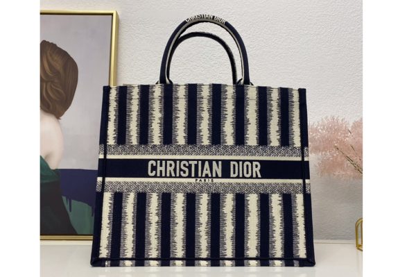 Replica Christian Dior M1286 Dior book tote Bag in Blue D-Stripes Embroidery