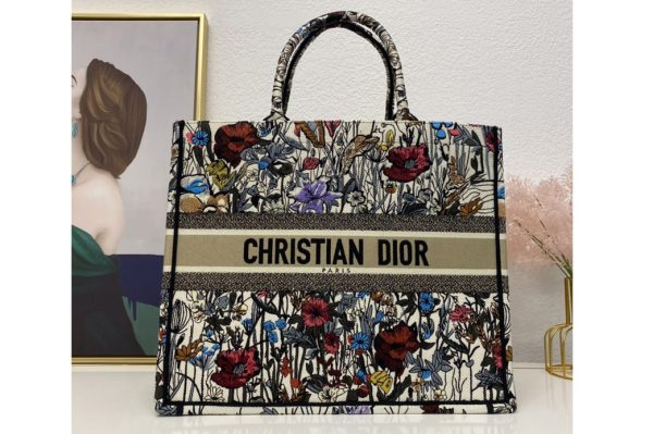 Replica Christian Dior M1286 Dior book tote Bag in Multicolor Dior Flowers Embroidery