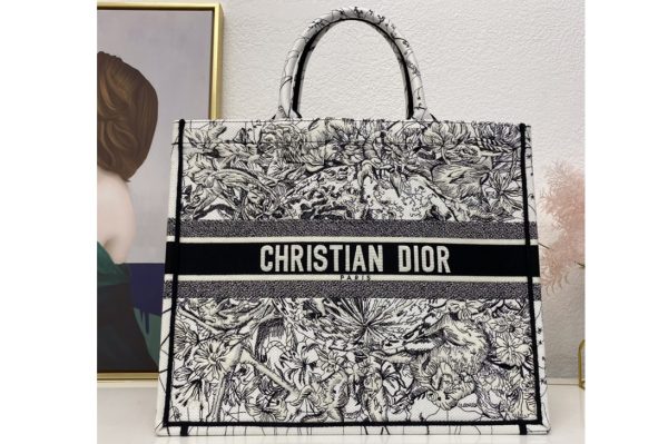 Replica Christian Dior M1286 Dior book tote Bag in White Toile de Jouy Reverse Embroidery