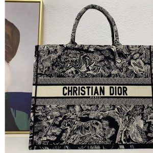 Replica Christian Dior M1286 Dior book tote Bag in Black Toile de Jouy Reverse Embroidery