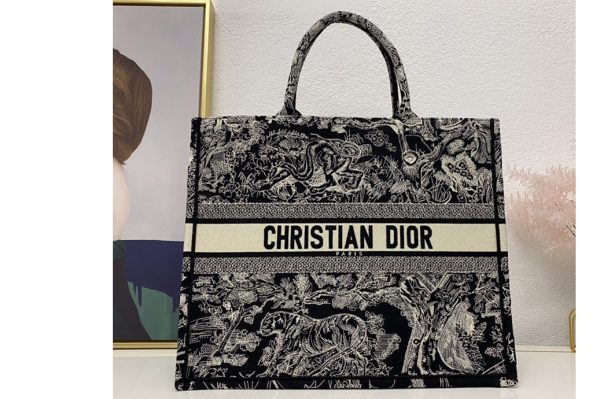 Replica Christian Dior M1286 Dior book tote Bag in Black Toile de Jouy Reverse Embroidery