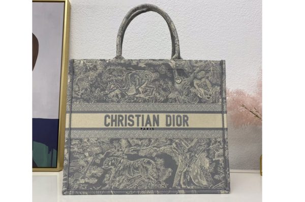 Replica Christian Dior M1286 Dior book tote Bag in Gray Toile de Jouy Reverse Embroidery