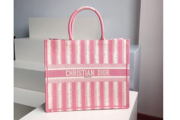 Replica Christian Dior M1286 Dior book tote Bag in Pink D-Stripes Embroidery