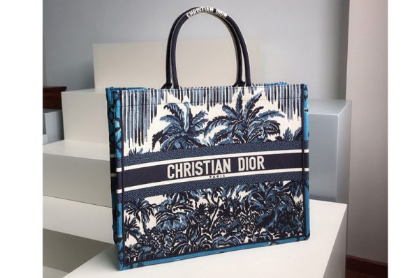 Replica Christian Dior M1286 Dior book tote Bag in Blue Dior Palms Embroidery