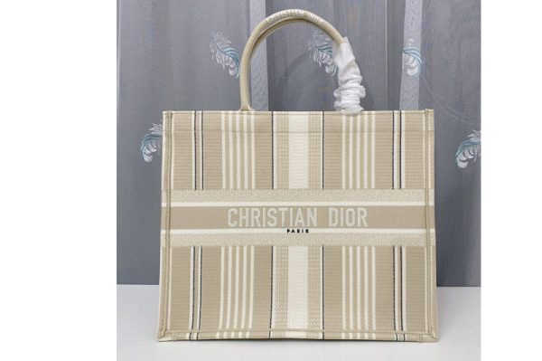 Replica Christian Dior M1286 Dior book tote Bag in Beige Stripes Embroidery