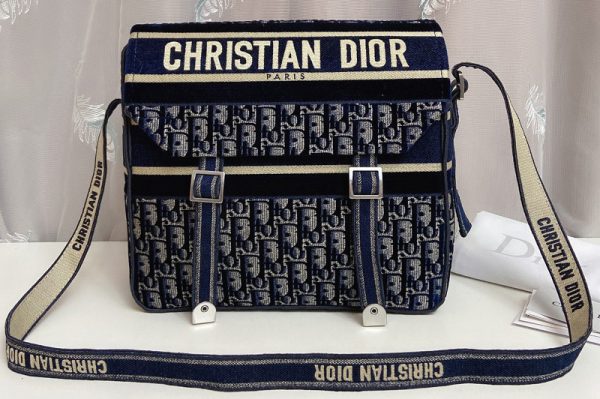 Replica Christian Dior M1291 diorcamp bag in Blue Dior Oblique Embroidery