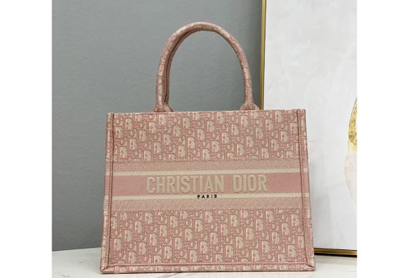 Replica Christian Dior M1296 Medium Dior book tote Bag in Pink Dior Oblique Embroidery