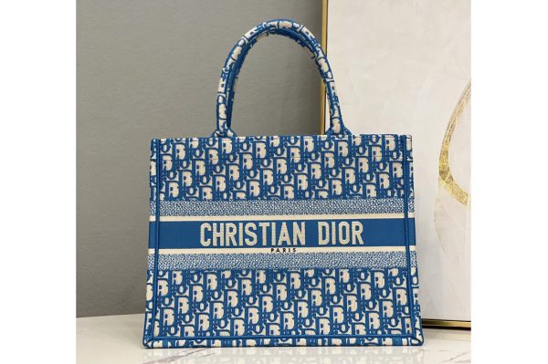 Replica Christian Dior M1296 Medium Dior book tote Bag in Cornflower Blue Dior Oblique Embroidery