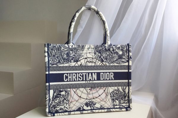 Replica Christian Dior M1296 Small Dior Book Tote Bag in Blue Multicolor Dior Around the World Embroidery