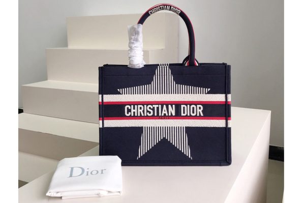 Replica Christian Dior M1286 Dior book tote Bag in Blue Three-Tone Embroidery