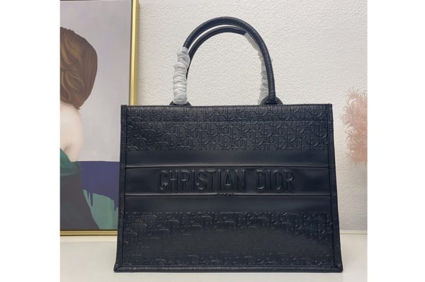 Replica Christian Dior M1296 Dior book tote Bag in Black Dior Oblique Embossed Calfskin