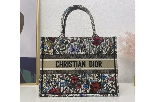 Replica Christian Dior M1296 Dior book tote Bag in Multicolor Dior Flowers Embroidery