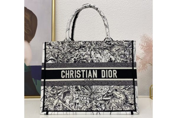 Replica Christian Dior M1296 Dior book tote Bag in White Toile de Jouy Reverse Embroidery