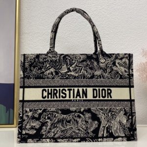 Replica Christian Dior M1296 Dior book tote Bag in Black Toile de Jouy Reverse Embroidery