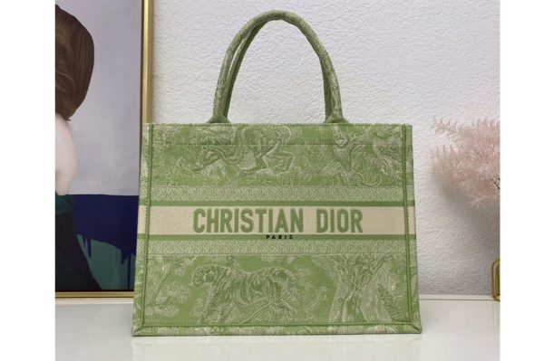 Replica Christian Dior M1296 Dior book tote Bag in Green Toile de Jouy Reverse Embroidery