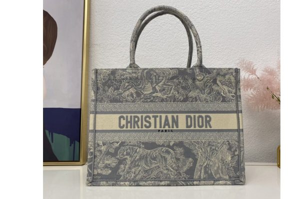 Replica Christian Dior M1296 Dior book tote Bag in Gray Toile de Jouy Reverse Embroidery