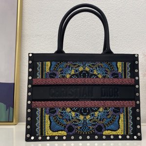 Replica Christian Dior M1296 Dior book tote Bag in Black Calf Leather With Embroidery