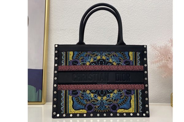 Replica Christian Dior M1296 Dior book tote Bag in Black Calf Leather With Embroidery