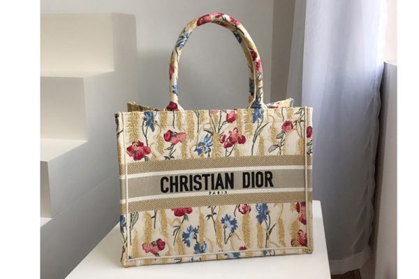 Replica Christian Dior M1296 Small Dior book tote Bag in Beige Multicolor Dior Hibiscus Metallic Thread Embroidery