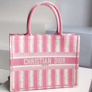 Replica Christian Dior M1296 Small Dior Book Tote Bag in Pink D-Stripes Embroidery