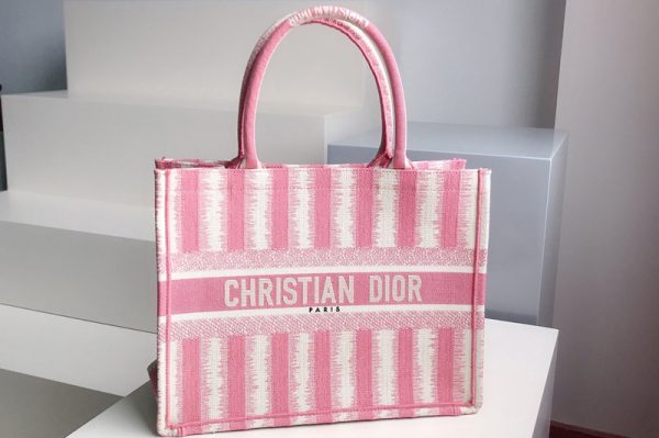 Replica Christian Dior M1296 Small Dior Book Tote Bag in Pink D-Stripes Embroidery