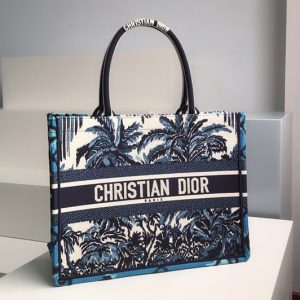 Replica Christian Dior M1296 Small Dior Book Tote Bag in Blue Dior Palms Embroidery