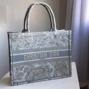 Replica Christian Dior M1296 Small Dior Book Tote Bag in Gray Toile de Jouy Embroidery