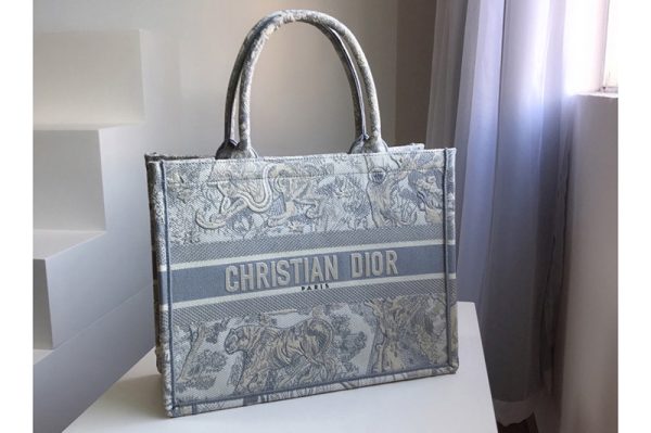 Replica Christian Dior M1296 Small Dior Book Tote Bag in Gray Toile de Jouy Embroidery