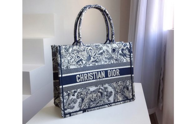 Replica Christian Dior M1296 Small Dior Book Tote Bag in Blue Toile de Jouy embroidery