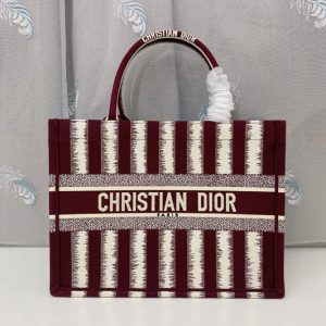 Replica Christian Dior M1296 Small Dior Book Tote Bag in Burgundy D-Stripes Embroidery