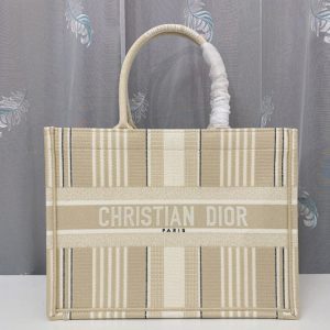 Replica Christian Dior M1296 Small Dior Book Tote Bag in Beige Stripes Embroidery