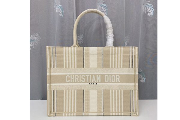 Replica Christian Dior M1296 Small Dior Book Tote Bag in Beige Stripes Embroidery