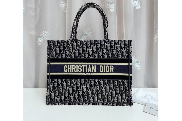 Replica Christian Dior M1296 small dior book tote Bag in Blue Dior Oblique Embroidery