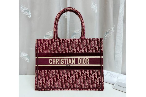 Replica Christian Dior M1296 small dior book tote Bag in Burgundy Dior Oblique Embroidery