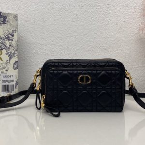 Replica Christian Dior S5037 Dior Caro double pouch in Black Supple Cannage Calfskin