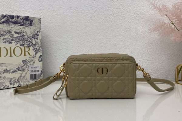 Replica Christian Dior S5037 Dior Caro double pouch in Khaki Supple Cannage Calfskin