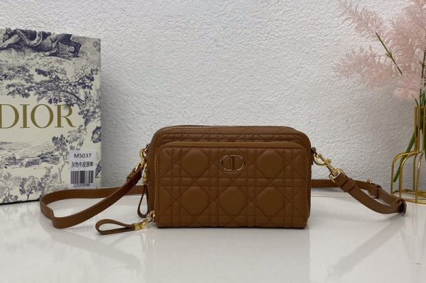 Replica Christian Dior S5037 Dior Caro double pouch in Brown Supple Cannage Calfskin