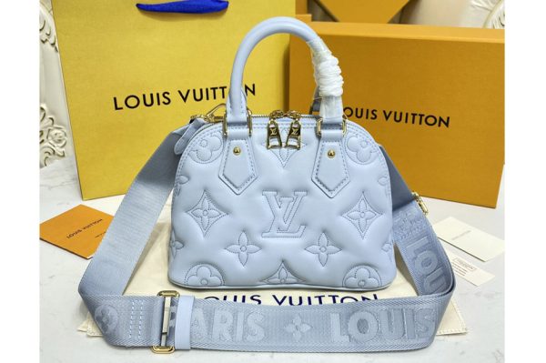 Replica Louis Vuitton M59822 LV Alma BB handbag in Blue Quilted and embroidered smooth calf leather