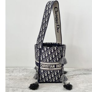 Replica Christian Dior M1276 D-Bubble bucket bag in Blue Dior Oblique Jacquard