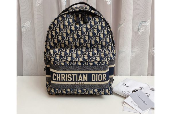 Replica Christian Dior M6104 DiorTravel backpack in Blue Dior Oblique Technical Jacquard