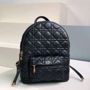 Replica Christian Dior M9221 Small Dior Backpack in Black Cannage Lambskin