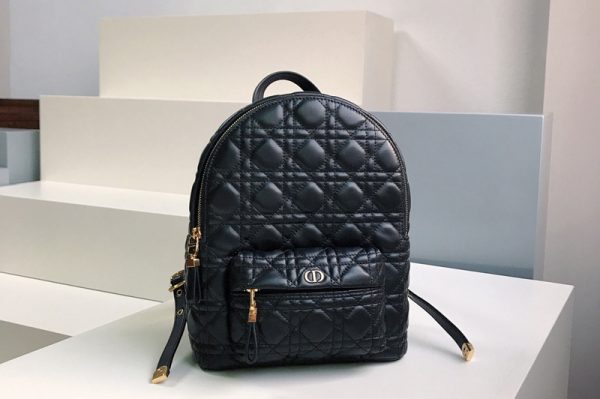 Replica Christian Dior M9221 Small Dior Backpack in Black Cannage Lambskin