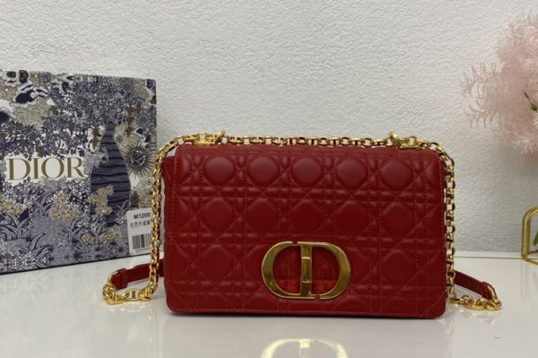 Replica Christian Dior M9242 Medium Dior Caro bag in Red Supple Cannage Calfskin