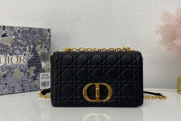 Replica Christian Dior M9242 Medium Dior Caro bag in Black Supple Cannage Calfskin