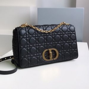 Replica Christian Dior M9243 Large Dior Caro bag in Black Soft Cannage Calfskin