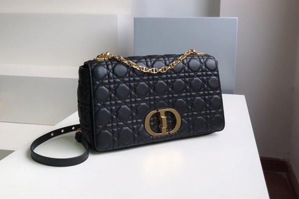 Replica Christian Dior M9243 Large Dior Caro bag in Black Soft Cannage Calfskin