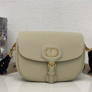 Replica Christian Dior M9320 Large Dior Bobby Bag in Beige Box Calfskin with Blue Dior Oblique Embroidered Strap