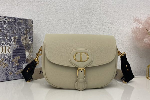 Replica Christian Dior M9320 Large Dior Bobby Bag in Beige Box Calfskin with Blue Dior Oblique Embroidered Strap